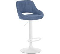 CLP Tabouret De Bar Milet en Tissu I Chaise Haute De Bistrot avec Repose-Pieds Et Pied en Métal I Pivotant Réglable, Couleur:Bleu, Couleur du Cadre:Blanc