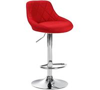 Tabouret De Bar Réglable en Hauteur Lazio Tissu I Chaise Hauteur De Bar Confortable avec Dossier Et Repose-Pied I Réglable Pivotant, Couleur:Rouge, Couleur du Cadre:Chrome