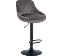 CLP Tabouret De Bar Réglable en Hauteur Lazio Velours I Chaise Haute Pivotante avec Dossier Et Repose-Pieds I Siège Rembourré, Couleur:Gris, Couleur du Cadre:Noir