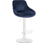 CLP Tabouret De Bar Réglable en Hauteur Lazio Velours I Chaise Haute Pivotante avec Dossier Et Repose-Pieds I Siège Rembourré, Couleur:Bleu, Couleur du Cadre:Blanc