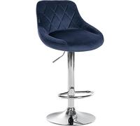 CLP Tabouret De Bar Réglable en Hauteur Lazio Velours I Chaise Haute Pivotante avec Dossier Et Repose-Pieds I Siège Rembourré, Couleur:Bleu, Couleur du Cadre:Chrome