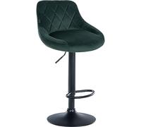 CLP Tabouret De Bar Réglable en Hauteur Lazio Velours I Chaise Haute Pivotante avec Dossier Et Repose-Pieds I Siège Rembourré, Couleur:Vert foncé, Couleur du Cadre:Noir