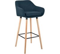CLP Trading GmbH Tabouret de bar Grant - rembourré, dossier, tissu, bois, jusqu'à 150 kg - Bleu