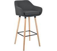 CLP Tabouret de Bar rembourré avec Dossier Grant, Chaise de Bar en Tissu, Structure en Bois supportant jusqu'à 150 kg, Couleur:Gris foncé