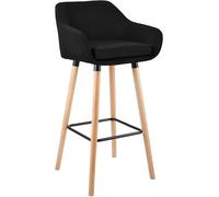 CLP Tabouret de Bar rembourré avec Dossier Grant, Chaise de Bar en Tissu, Structure en Bois supportant jusqu'ŕ 150 kg, Couleur:Noir