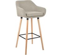 CLP Tabouret de Bar rembourré avec Dossier Grant, Chaise de Bar en Tissu, Structure en Bois supportant jusqu'à 150 kg, Couleur:crème