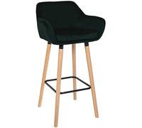 CLP Tabouret de Bar rembourré Grant, avec Dossier, revêtement en Velours, piètement en Bois, capacité jusqu'à 150 kg, Couleur:Vert
