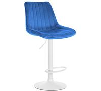 CLP Tabouret De Bar Toni en Velours I Chaise Haute De Bistrot avec Repose-Pieds Hauteur Réglable Pivotant, Couleur:Bleu, Couleur du Cadre:Blanc