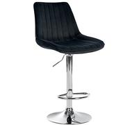 CLP Tabouret De Bar Toni en Velours I Chaise Haute De Bistrot avec Repose-Pieds Hauteur Réglable Pivotant, Couleur:Noir, Couleur du Cadre:Chrome
