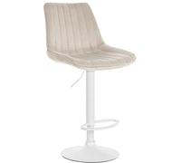 CLP Tabouret de bar Toni en velours – hauteur réglable, pivotant, repose-pieds – crème/blanc