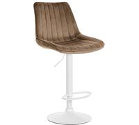 CLP Tabouret de bar Toni en velours – réglable pivotant avec repose-pieds – Marron / Cadre blanc