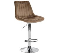 CLP Tabouret de Bar Toni Velours | Hauteur réglable avec Dossier | Chaise de Bar piètement métal | Couleur Marron Couleur du Cadre Chrome