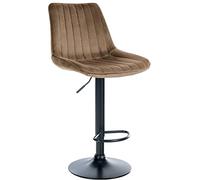 CLP Tabouret de bar Toni – Velours, pied trompette en métal, hauteur réglable, pivotant, Marron/Noir