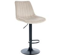 CLP Tabouret de bar Toni en velours, repose-pieds, hauteur réglable, pivotant, crème / cadre noir