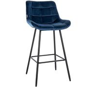 CLP Tabouret de Bar Weston I Assise rembourrée avec Motif matelassé I Structure en métal I revêtement en Velours ou Simili Cuir, Couleur:Bleu, Matériel:Velours