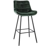 CLP Tabouret de Bar Weston I Assise rembourrée avec Motif matelassé I Structure en métal I revêtement en Velours ou Simili Cuir, Couleur:Vert foncé, Matériel:Velours