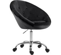 CLP Tabouret de Travail London reglable en Hauteur avec Dossier et roulettes, Siege Rembourre Velours, Base Metal, pivotant a 360 degres, Couleur:Noir