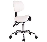 CLP Tabouret De Travail Stuttgart A roulettes en Similicuir I Chaise De Travail avec Assise en Forme De Selle De Cheval I Ajustable Et Pivotant, Couleur:Blanc