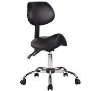 CLP Tabouret De Travail Stuttgart A roulettes en Similicuir I Chaise De Travail avec Assise en Forme De Selle De Cheval I Ajustable Et Pivotant, Couleur:Noir