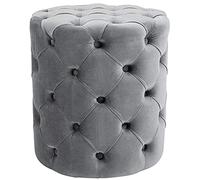 CLP Tabouret Rond en Velours Drancy, rembourré avec Boutons décoratifs, Look Chesterfield, pour Salon, Chambre, Couleur:Gris, Taille:M