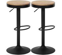 CLP Tabourets de Bar Ensemble de 2, Pitas en Orme, avec Repose-Pieds, Ajustable en Hauteur et pivotant, supporte jusqu'à 130kg, Couleur:Nature