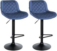 CLP Tabourets de Bar Lot de 2, Chaise de Bar Kasson réglable en Hauteur et pivotante, Moderne avec Repose-Pieds et siège rembourré, Couleur:Bleu, Matériel:Velours