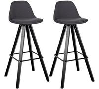 CLP Tabourets Set de 2 Modernes Corbin Square, rembourrés avec Dossier, Structure en hêtre, Repose-Pieds, Cuisine/Bar, Couleur:Gris foncé, Couleur du Cadre:Noir