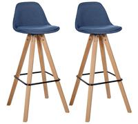 CLP Tabourets Set de 2 Modernes Corbin Square, rembourrés avec Dossier, Structure en hêtre, Repose-Pieds, Cuisine/Bar, Couleur:Bleu, Couleur du Cadre:Natura