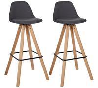 CLP Tabourets Set de 2 Modernes Corbin Square, rembourrés avec Dossier, Structure en hêtre, Repose-Pieds, Cuisine/Bar, Couleur:Gris foncé, Couleur du Cadre:Natura
