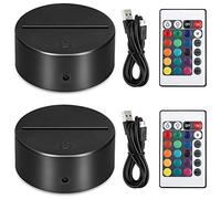 CLPEEN Lot de 2 Socles de Lampe de Nuit à LED 3D + TéLéCommande + Câble USB, PréSentoir de Spectacle de LumièRe 16 Couleurs pour Acrylique Noir