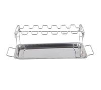Clphendorine Grille de Cuisson pour Cuisses de Poulet avec bac de récupération, Support rôti en Acier Inoxydable pour Barbecue et Four, capacité de 12 pilons, Accessoire de Barbecue Pliable
