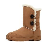 CLPP'LI Bottes de neige imperméables à double bouton entièrement doublées de fourrure pour femme, châtaigne, 42 EU
