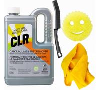 CLR 1 lot de nettoyant anti-calcium, calcaire et rouille (828 ml) + serviette en microfibre, brosse de nettoyage et brosse à récurer