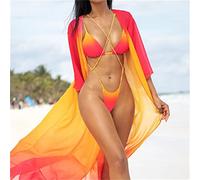 CLSDRZC 3 Piece Bikini Set Long Sleeve Bikini Cover Up Women Swimwear Skinny Swimsuit Beachwear