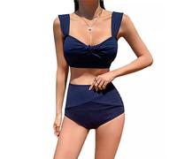 CLSDRZC Bikini de Style coréen Mid Waist Set Femmes Biquini Costume Deux pièces Swwear Saisie de Maillot de Bain Solide