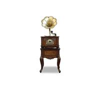 CLSDRZC Boîte à Musique Tourne-Disque rétro, phonographe Vintage Tout-en-Un, Gramophone nostalgique pour avec Corne en cuivre, Haut-Parleur intégré, Caisson de Basses, entrée auxiliaire/USB/Radio FM