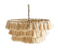 CLSDRZC Cotton Woven Single Chandelier,E27 Nordic Romantic Lamp,Boho Wedding Hanging Handwoven Home Decoration,Macrame Lampshade Tasseled Chandelier,Creative Bohemian Chandelier-Rice White 50 * 32cm