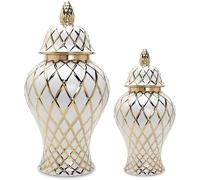 CLSDRZC Decorative Ginger Jar, Ceramic Ginger Jar with Lid, Ginger Jars for Home Decor Gold Vases for(Small)