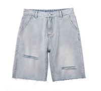 CLSDRZC Denim Shorts Men's Straight Tube Loose Hole Shorts Versatile Summer Shorts