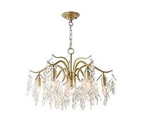 CLSDRZC E14 American Iron Gold Willow Crystal Chandelier,Living Room Dining Room Bedroom Art Lamps,Restaurant Lights,Country Iron Gold Chandelier,Living Room Lights-Gold. 7 Head