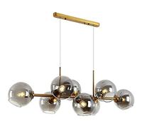 CLSDRZC E27 Lamp Holder Hanging Light Suitable for Dining Room Living Room,Industrial Metal Creative 110cm Chandelier,Glass Chandelier-8 Head of Gold Soot lampshade