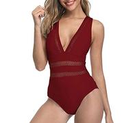 CLSDRZC Femmes Une pièce de Maillot de Bain Creux en Maille en V Deep V Plongeon de baignade Plongeant Le Body Combinaison sans Taille Plage