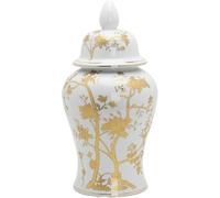CLSDRZC Ginger Jars for Home Decor White Gold Decorative Ginger Jar Vase Decorative Vase with Lid(H14inch/37cm)