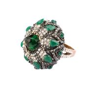 CLSDRZC Girl Products Unique Natural Green Stone Rings for Women Vintage Antique Gold Crystal Flower Big Ring Turkish Jewelry Gifts