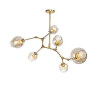 CLSDRZC Glass Branch Light Fixture Hanging Lighting,E27 Glass Engineering Branch Molecular Chandelier,Living Room Bedroom Indoor Chandelier Lamp,Creativity Adjustable Ceiling Li-Amber lampshade 6 h