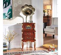 CLSDRZC Gramophone, phonographe de Style Classique rétro Vintage en Forme de Gramophone Haut-Parleur éréo système sonore boîte à Musique dent clé Micro SD/USB