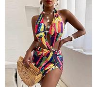 CLSDRZC Halter Hollow Out Swimsuit en Une Seule pièce V côté Cou côté Fente Backless Femmes Sweetwear Fssue de Bain Push Up Body Body Bikini