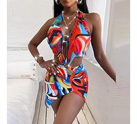CLSDRZC Halter Hollow Out Swimsuit en Une Seule pièce V côté Cou côté Fente Backless Femmes Sweetwear Fssue de Bain Push Up Body Body Bikini