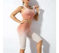 CLSDRZC Hang Dye Gradient High Elastic Yoga Clothes Running Sports Tight Bra Fitness Body Five-Piece Suit