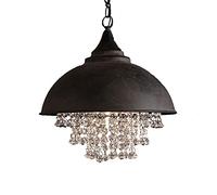CLSDRZC Industrial Retro Pendant Light Crystal Wrought Iron Chandelier Vintage Pot Cover Antique Ceiling Light Fixtures for Bedroom Restaurant Kitchen Bar Café-Rust-Colored 33 * 39c